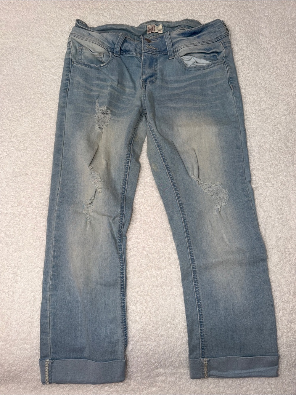 SO Light Blue Distressed Cropped Jeans